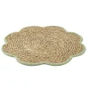 Set de table jonc de mer tressé et coton forme fleur contour vert Ø38cm