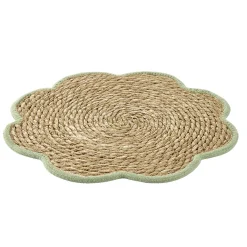 Set de table jonc de mer tressé et coton forme fleur contour vert Ø38cm