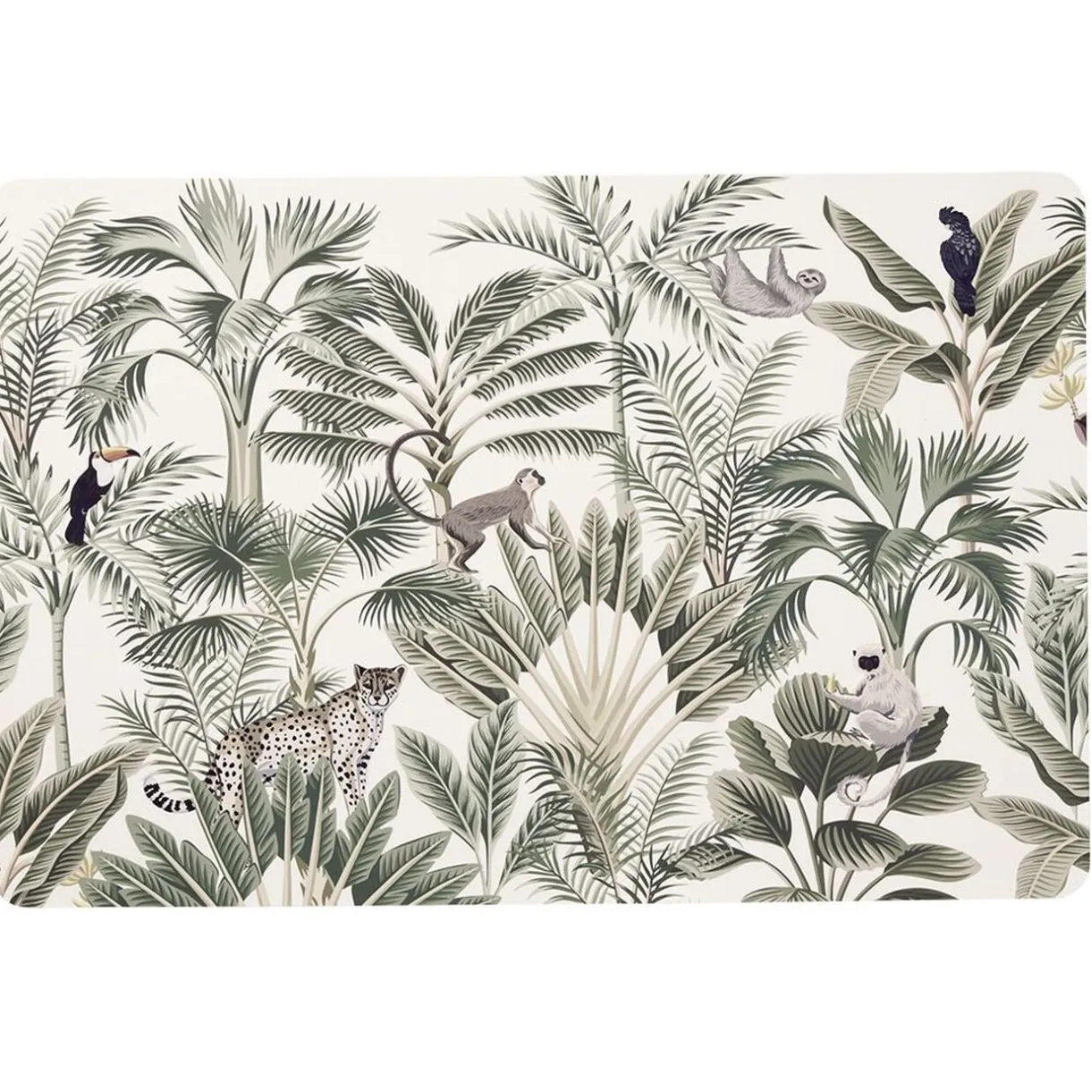 Set de table rectangulaire plastique jungle blanc et vert < Gifi