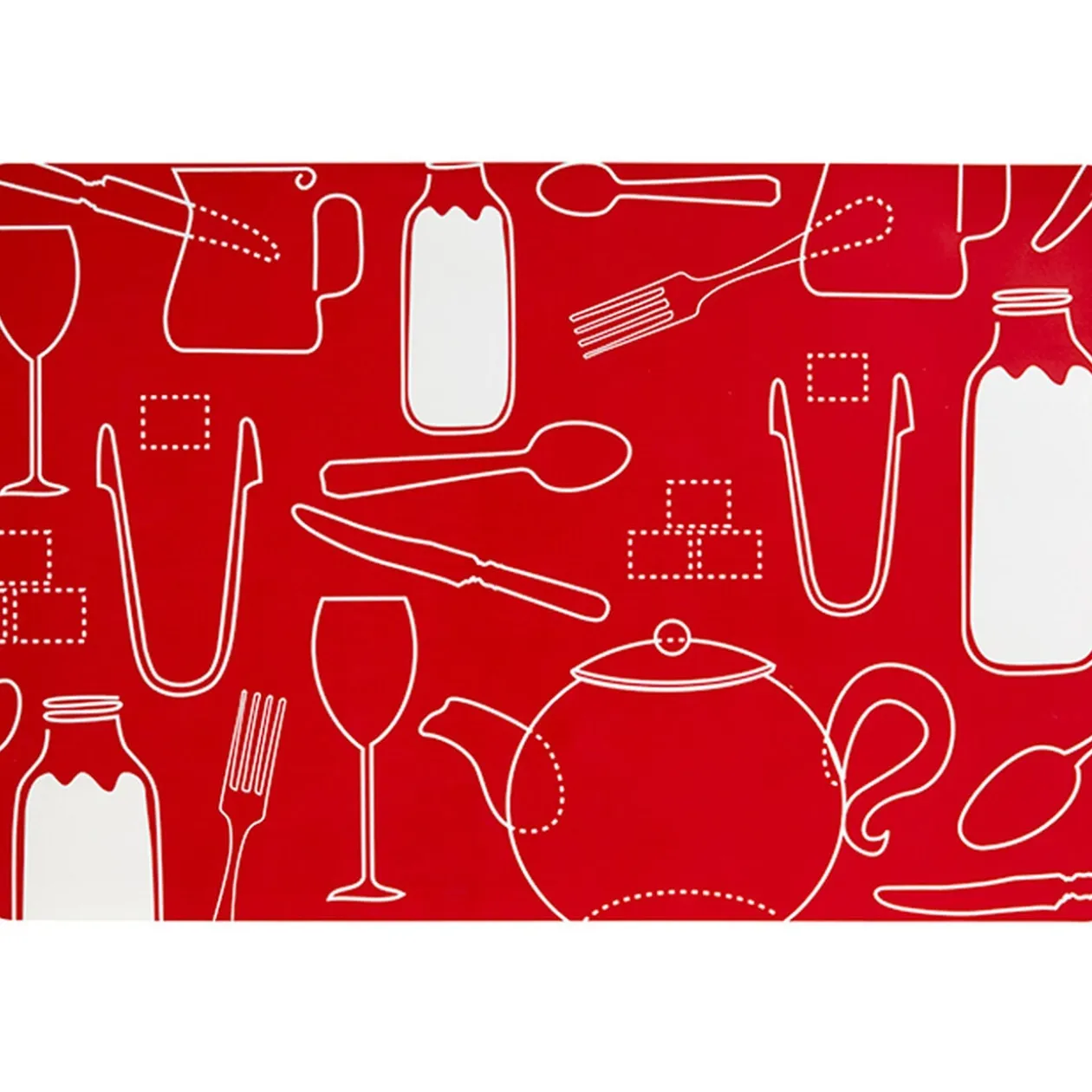 Set de table rectangulaire plastique rouge et blanc cuisine