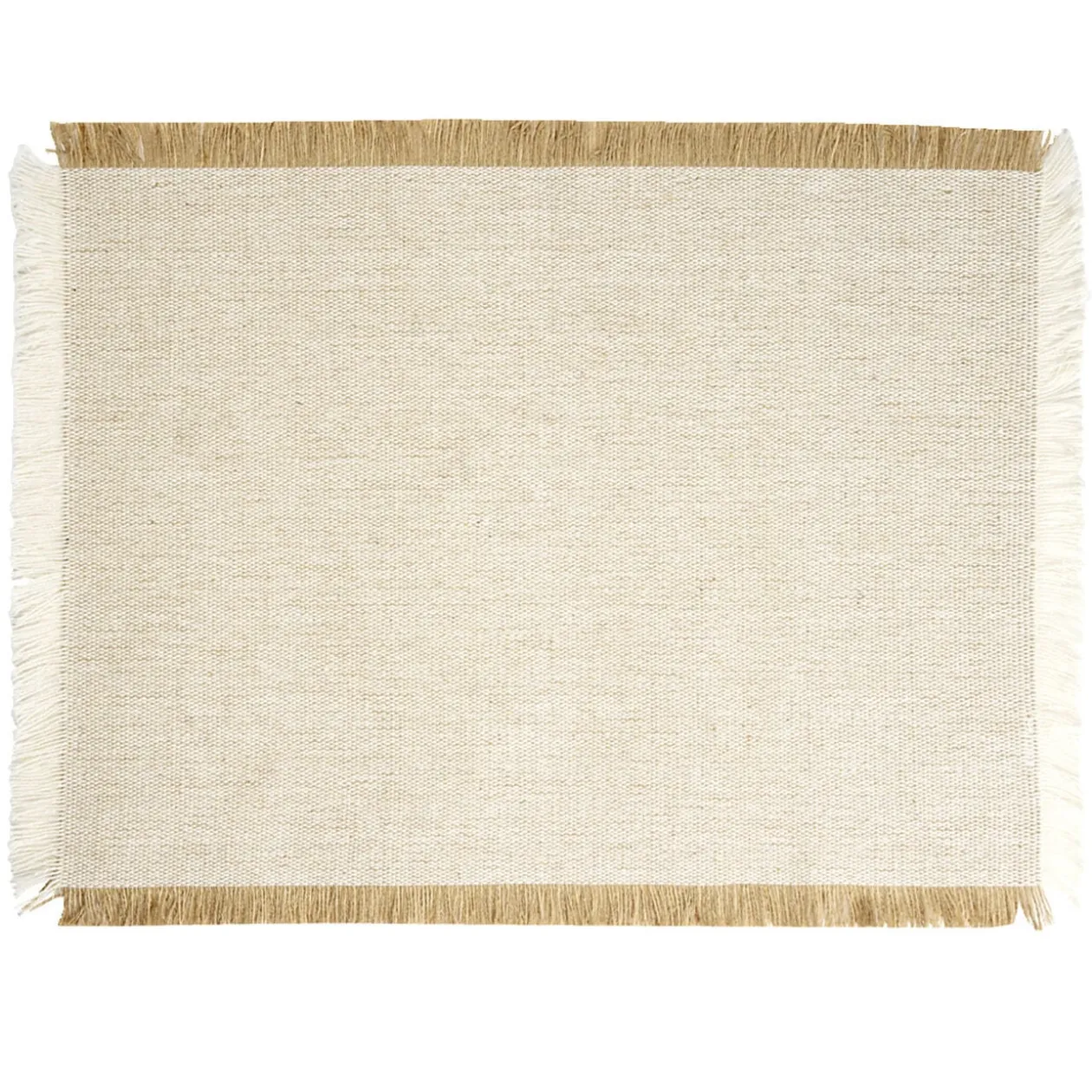 Set de table rectangulaire tissu beige et marron à frange