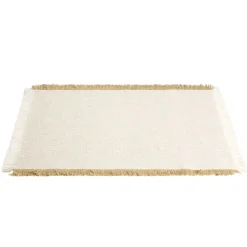 Set de table rectangulaire tissu beige et marron à frange