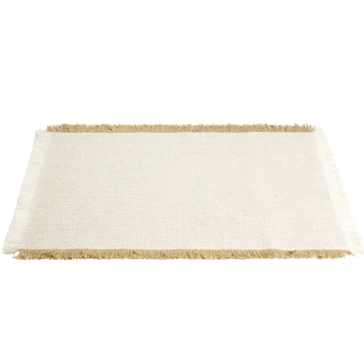 Set de table rectangulaire tissu beige et marron à frange