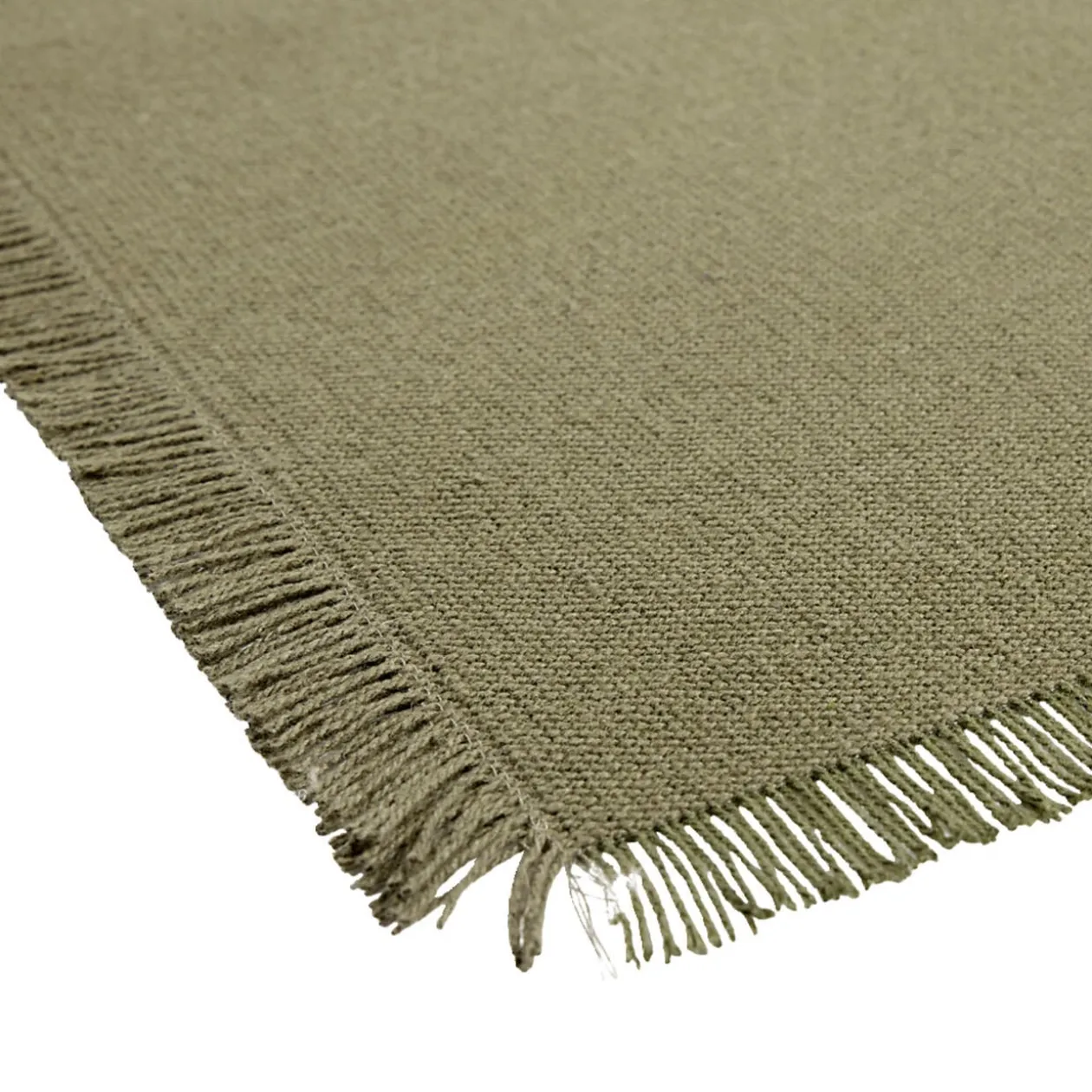 Set de table rectangulaire vert kaki uni 30x45cm rebord frange