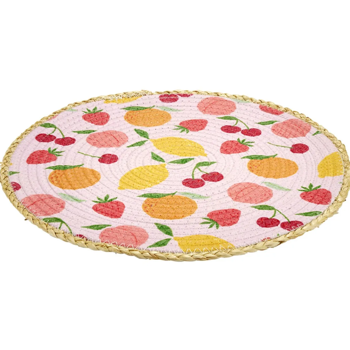 Set de table rond coton et paille fruits rose Ø35cm < Gifi New