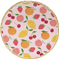 Set de table rond coton et paille fruits rose Ø35cm < Gifi New