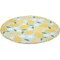 Set de table rond coton et paille citron jaune et bleu Ø35cm < Gifi Hot