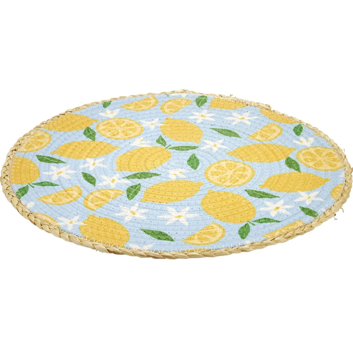 Set de table rond coton et paille citron jaune et bleu Ø35cm < Gifi Hot