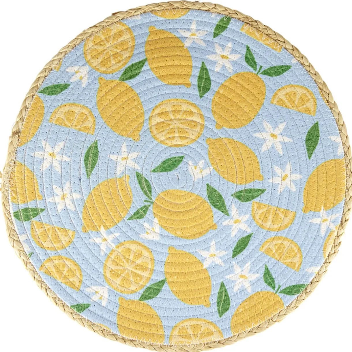 Set de table rond coton et paille citron jaune et bleu Ø35cm < Gifi Hot