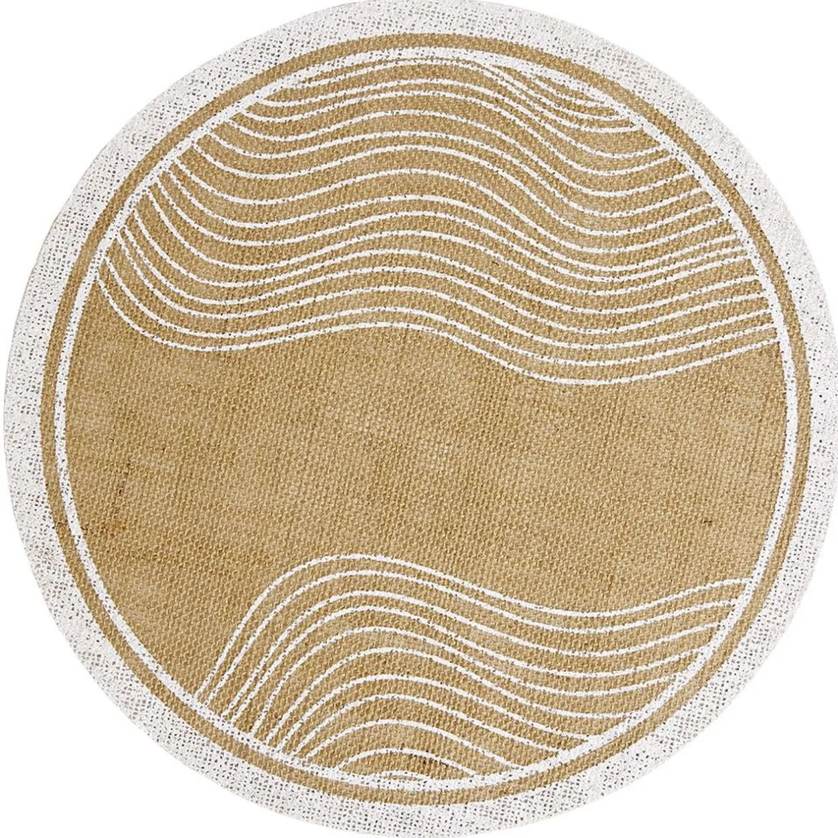 Set de table rond en jute naturel et blanc motif soleil ou vague Ø38cm < Gifi New