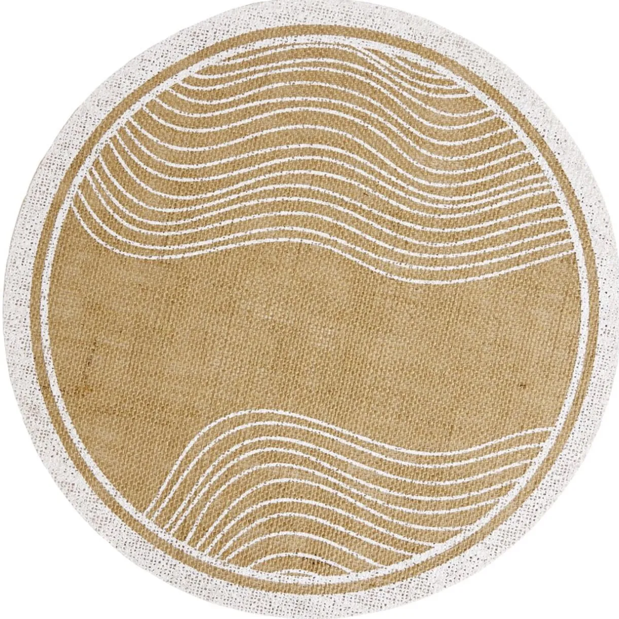 Set de table rond en jute naturel et blanc motif soleil ou vague Ø38cm < Gifi New