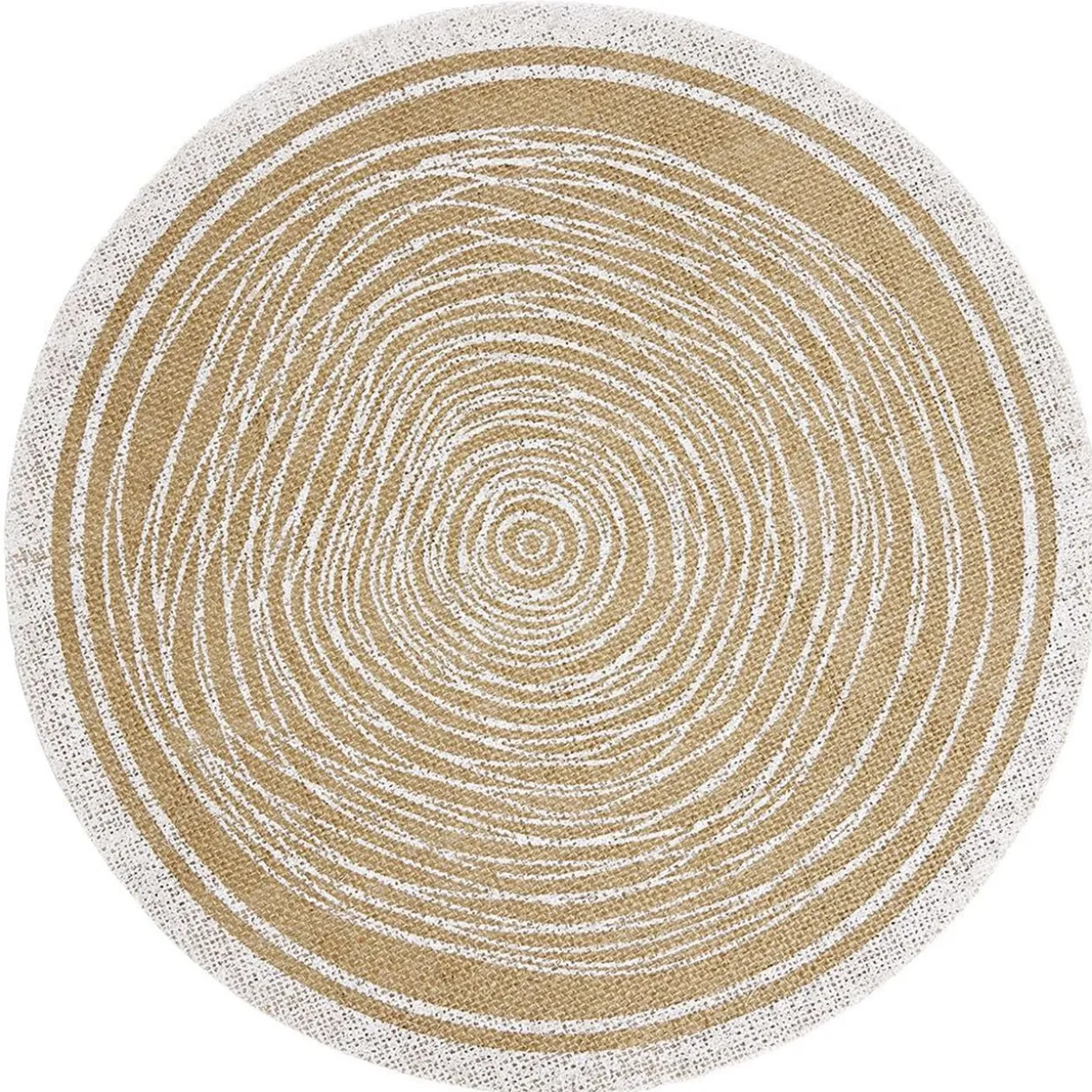 Set de table rond en jute naturel et blanc motif spirale ou pois Ø38cm