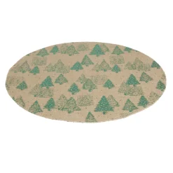 Set de table rond en jute naturel motifs sapins verts Ø38cm