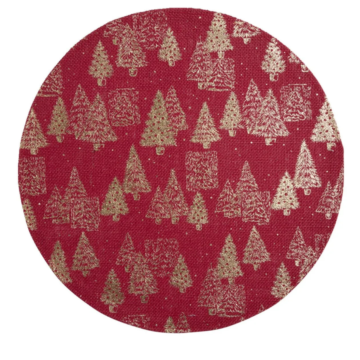 Set de table rond en jute naturel motifs sapins rouges Ø38cm
