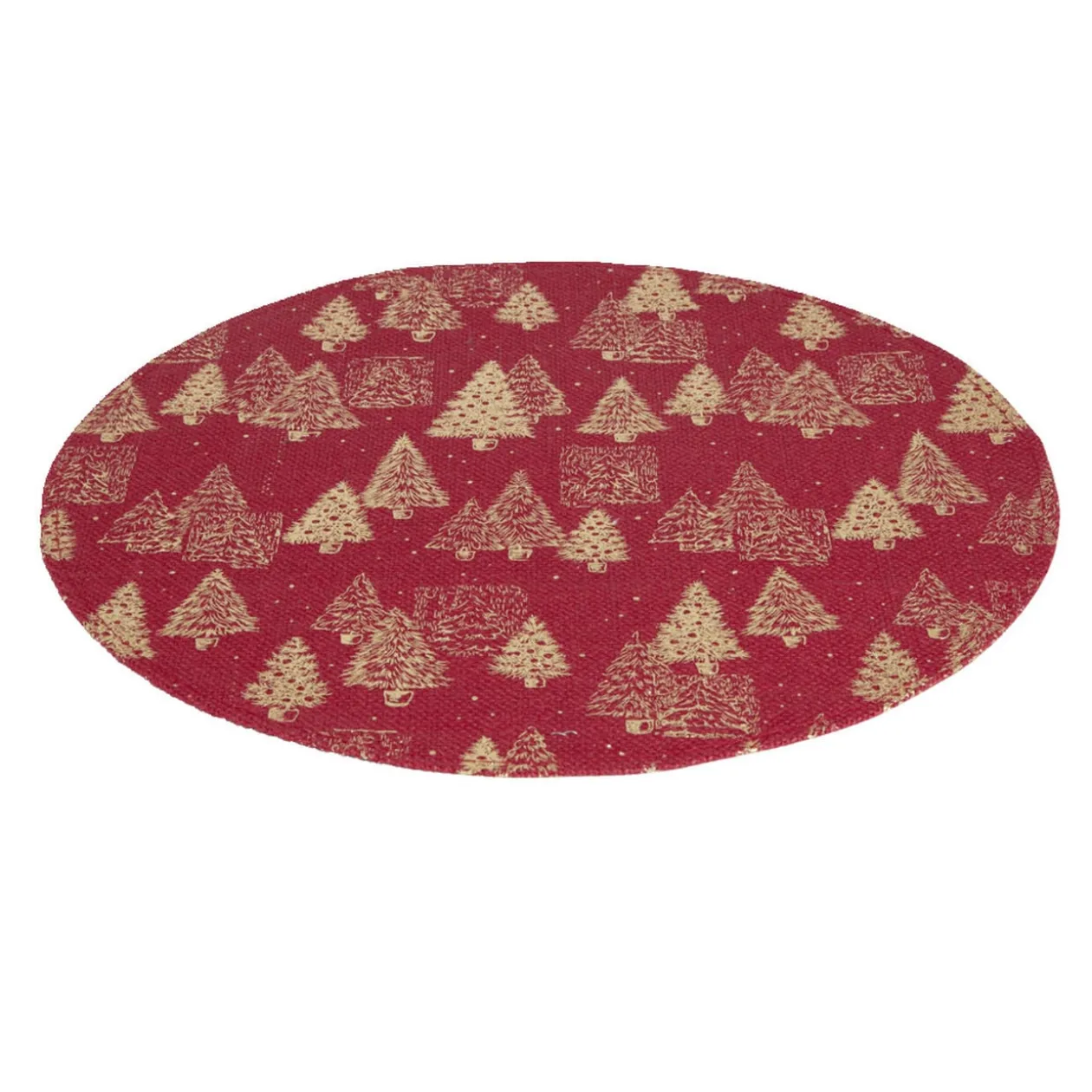 Set de table rond en jute naturel motifs sapins rouges Ø38cm