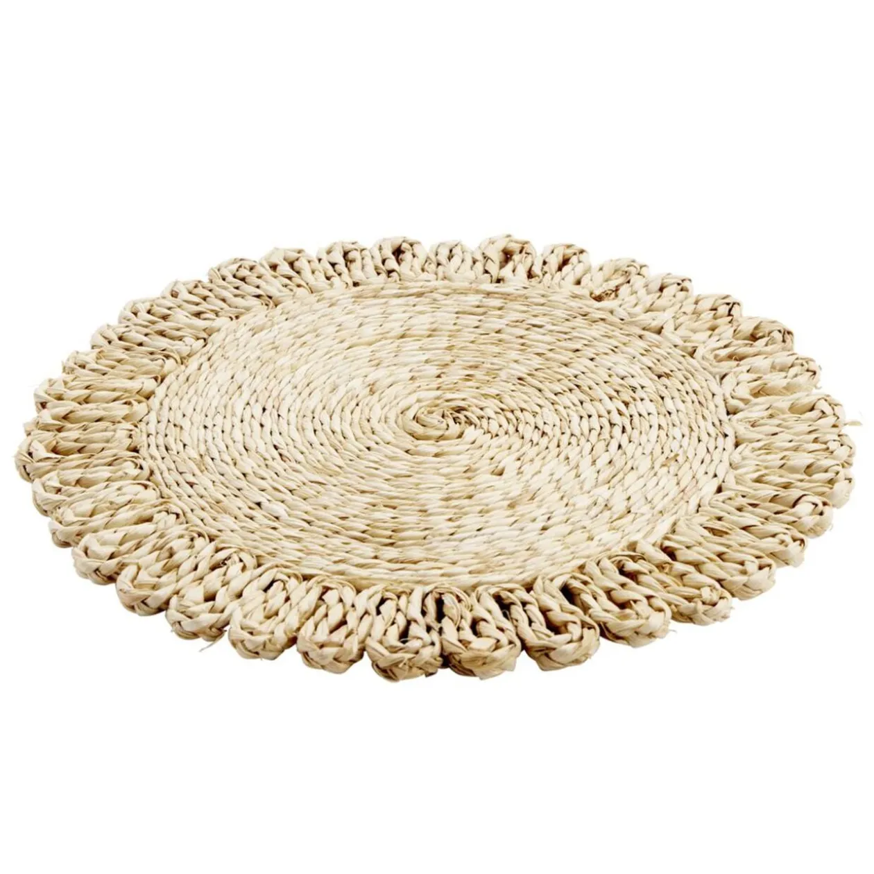 Set de table tressé en feuille de maïs beige Ø35cm