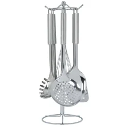 Set de 6 ustensiles de cuisine avec support inox gris Ø16xH40,5cm