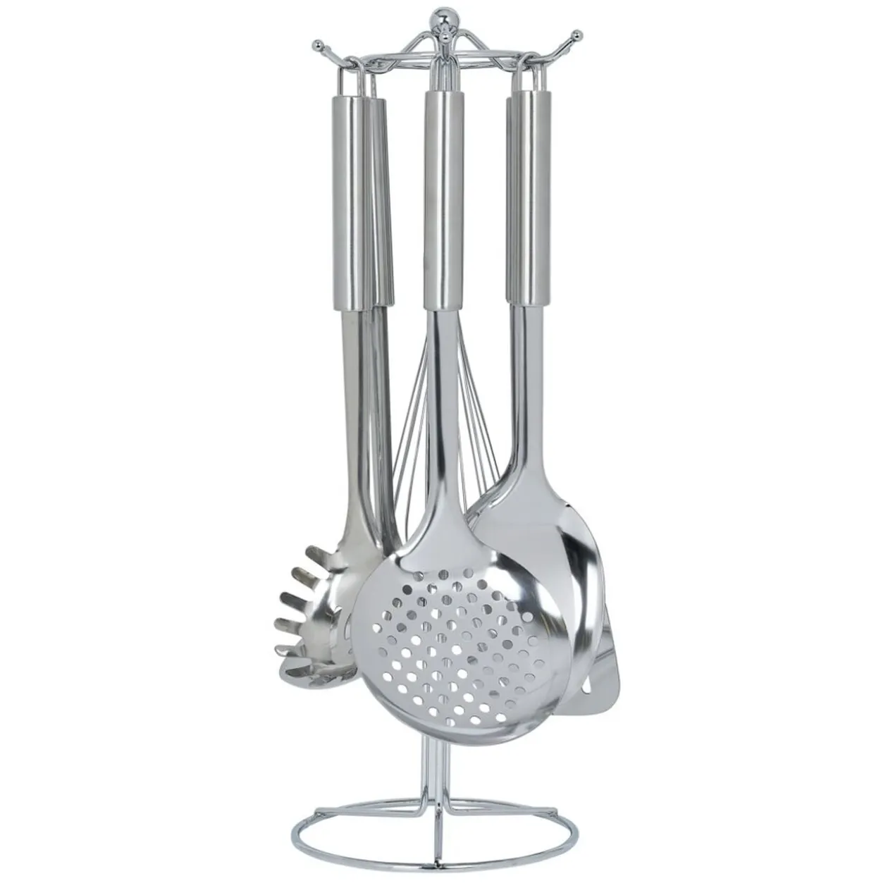 Set de 6 ustensiles de cuisine avec support inox gris Ø16xH40,5cm