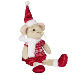 Souris de Noël effet fourrure à poser H45cm (2 modèles)