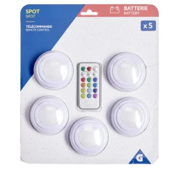 Spot LED x5 RGB avec télécommande Ø6,8cm < Gifi Sale