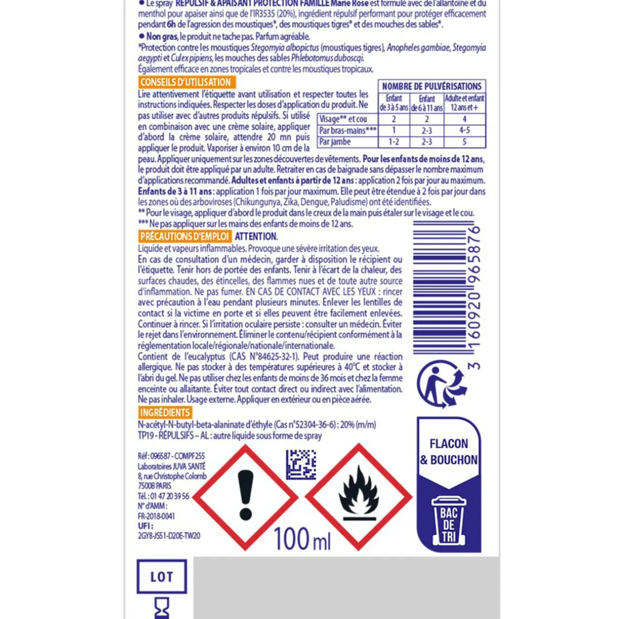 Spray anti-moustiques répulsif et apaisant Marie Rose 6H de protection 100ml < Gifi Outlet