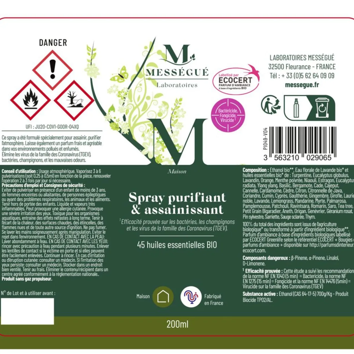 Spray purifiant et assainissant Mességué 45 huiles essentielles bio 200ml < Gifi New