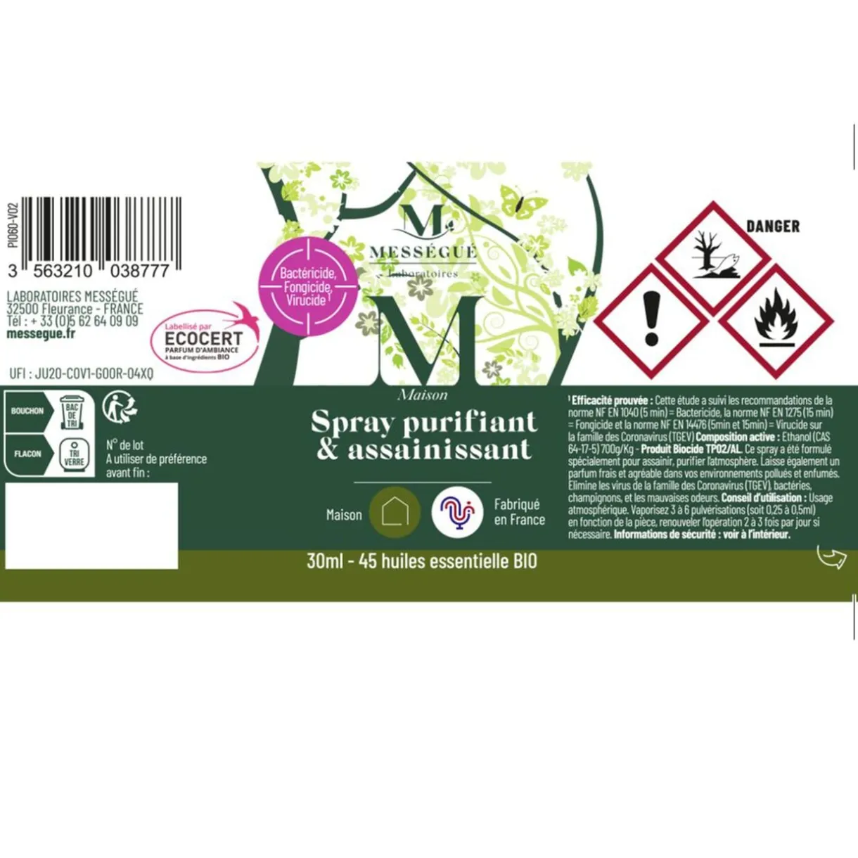 Spray purifiant et assainissant Mességué 45 huiles essentielles bio 30ml < Gifi