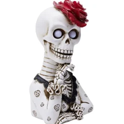 Squelette lady Halloween LED polyrésine noir et blanc avec rose rouge