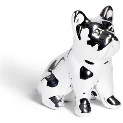 Statue chien argenté en céramique H9,5cm
