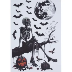 Sticker autocollant Halloween x4 squelette assis papier noir 29,5x45cm