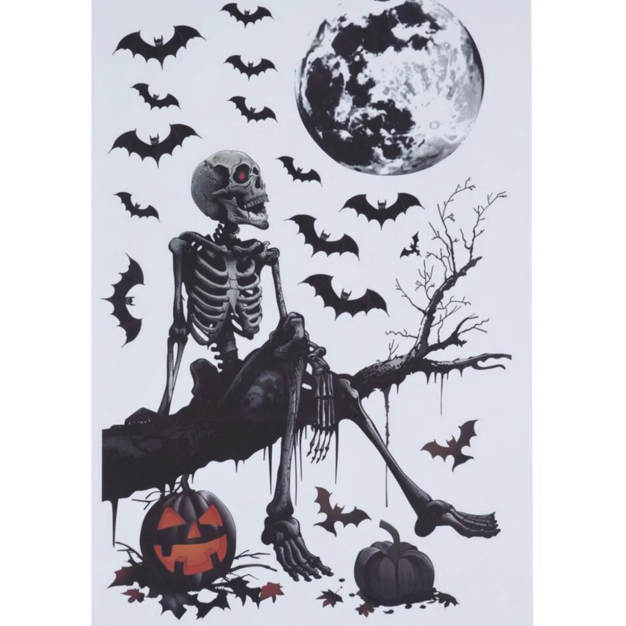 Sticker autocollant Halloween x4 squelette assis papier noir 29,5x45cm
