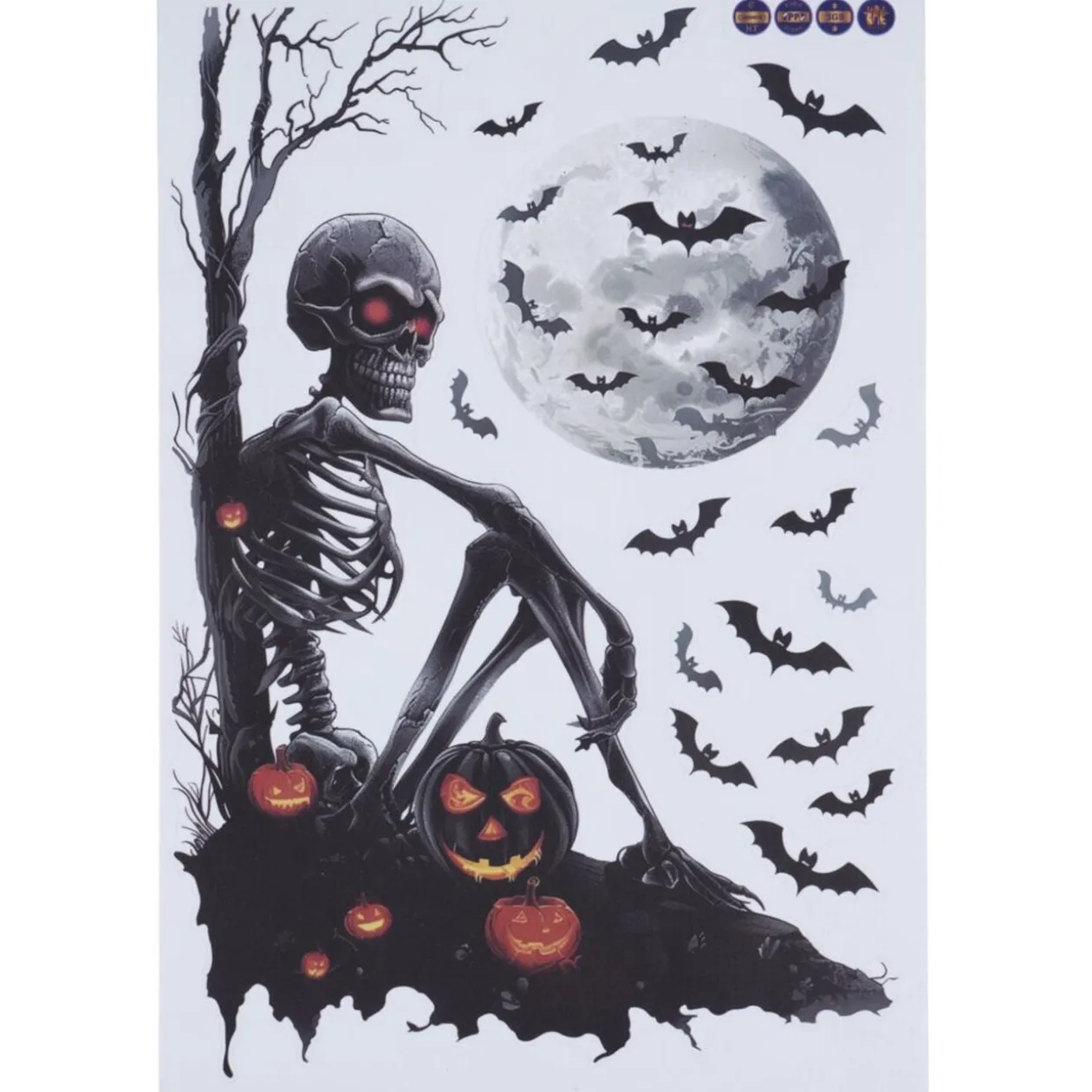 Sticker autocollant Halloween x4 squelette assis papier noir 29,5x45cm