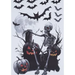 Sticker autocollant Halloween x4 squelette assis papier noir 29,5x45cm