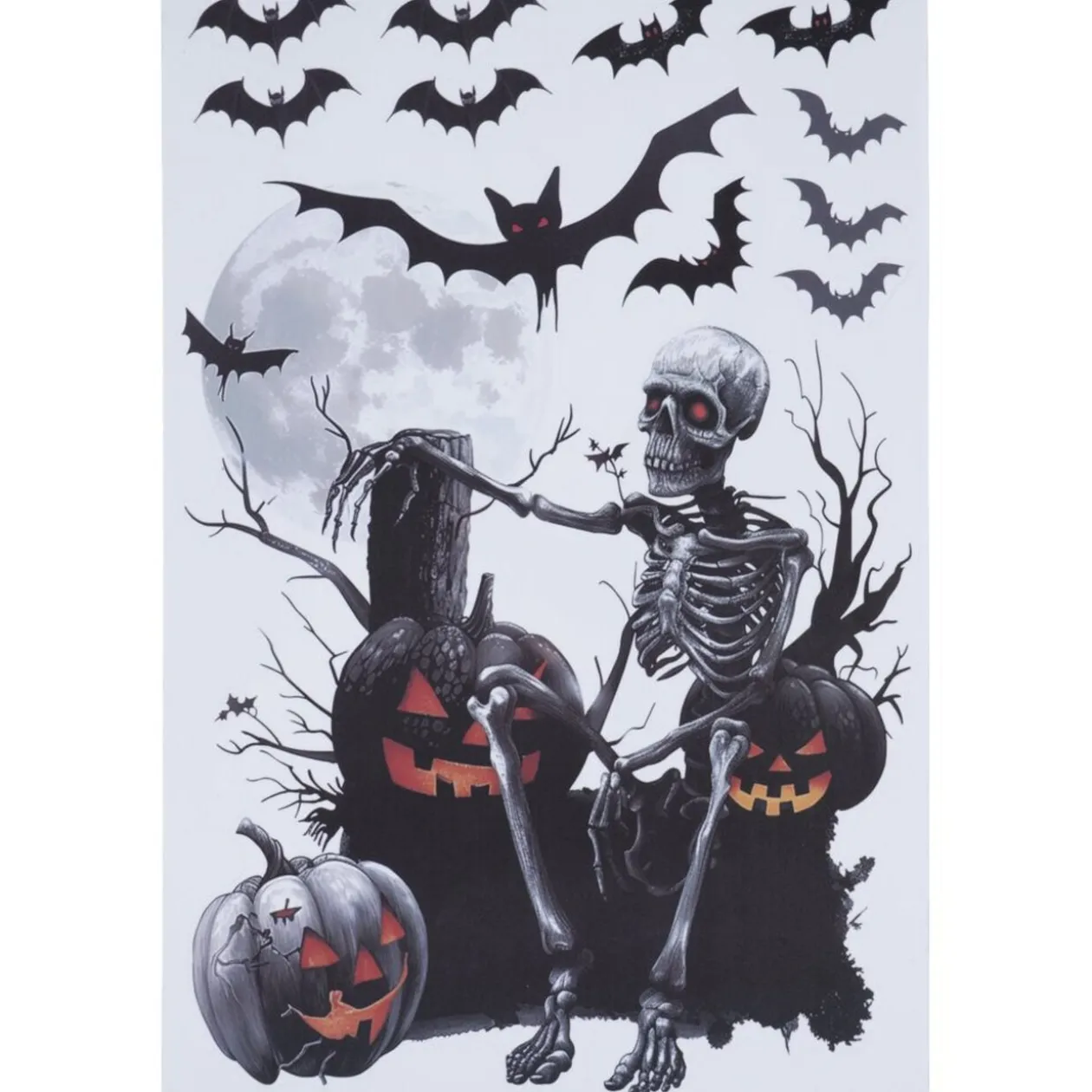 Sticker autocollant Halloween x4 squelette assis papier noir 29,5x45cm