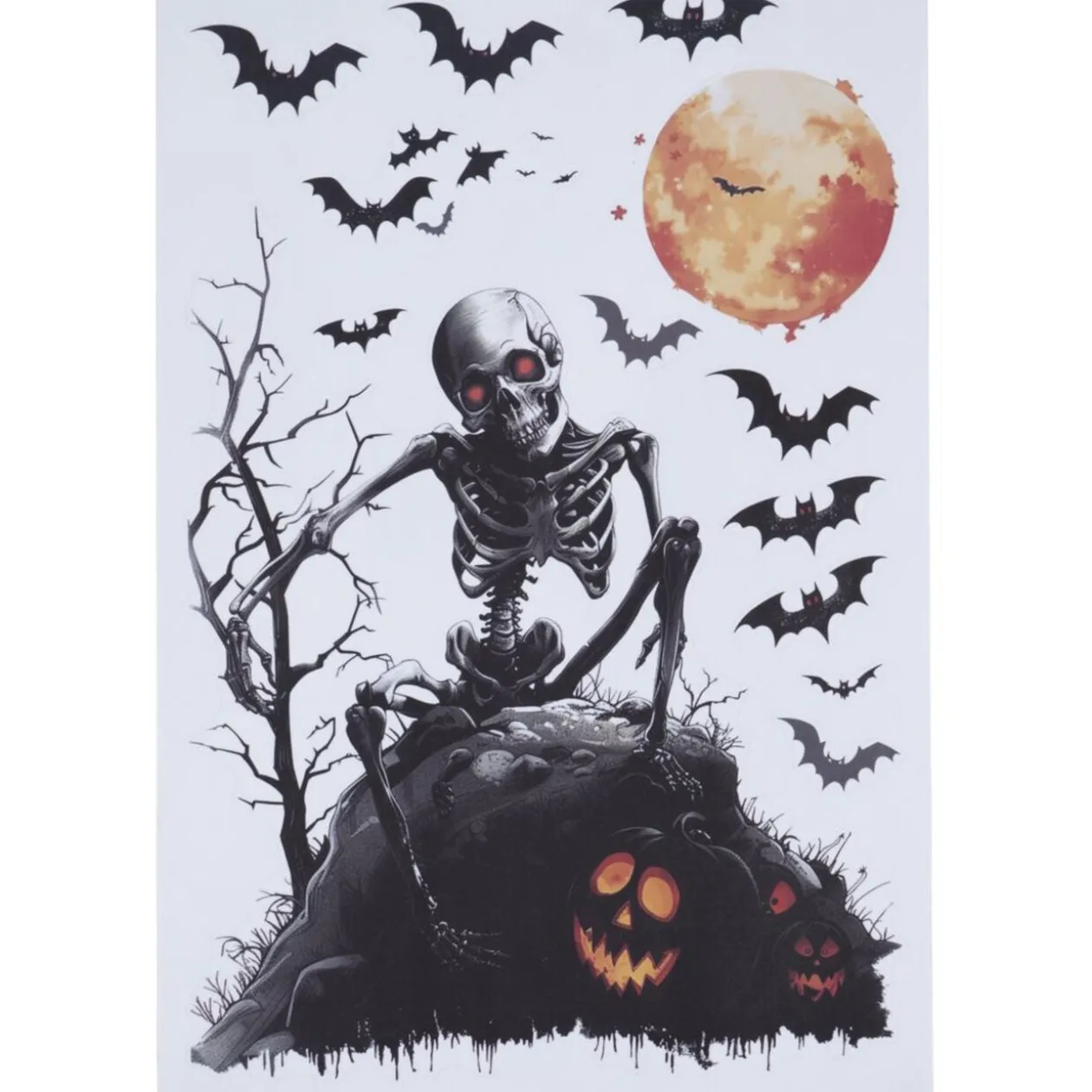 Sticker autocollant Halloween x4 squelette assis papier noir 29,5x45cm