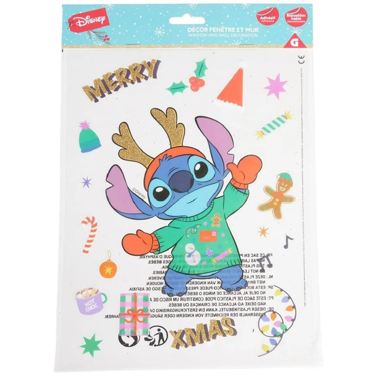 Sticker Disney Stitch Merry Xmas adhésif repositionnable pour fenêtre et mur < Gifi Discount