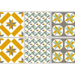 Sticker imitation carreau de ciment 10x10 cm moutarde x6