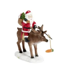 Sujet Père Noël avec renne en polyrésine 11x5xH10cm < Gifi New