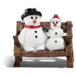 Sujet village de Noël bonhomme de neige sur banc