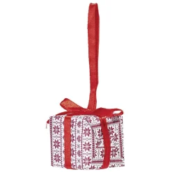 Supension forme cadeau de Noël rouge blanc x 4