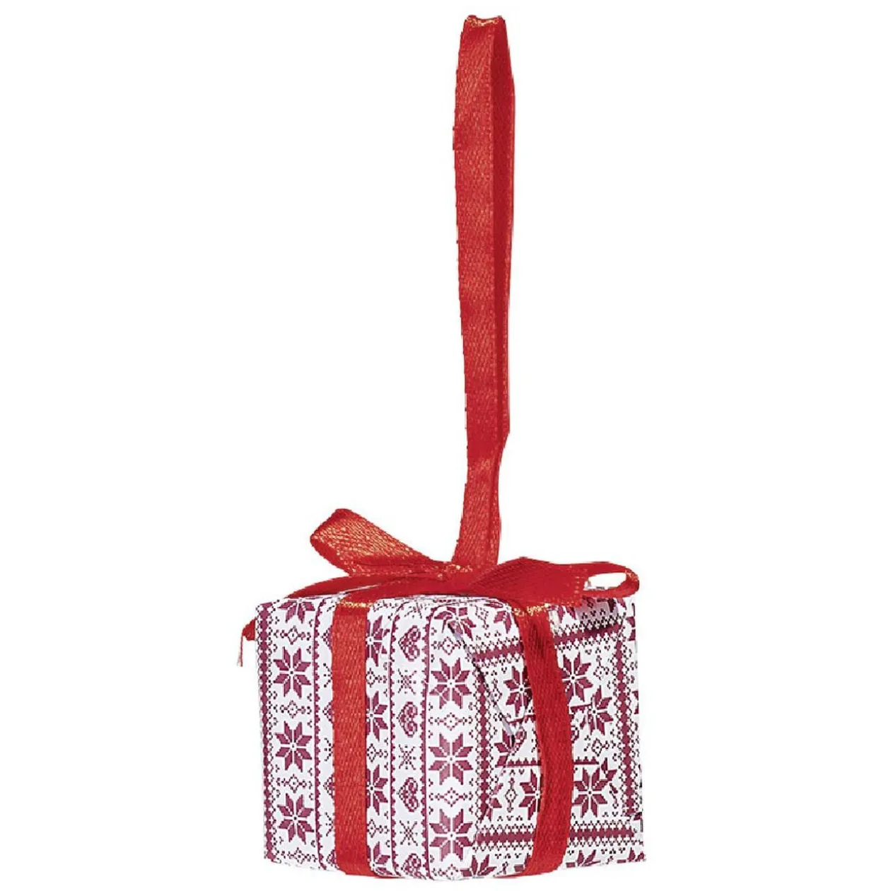 Supension forme cadeau de Noël rouge blanc x 4