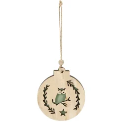 Supension ronde en bois nature motif ours ou hibou