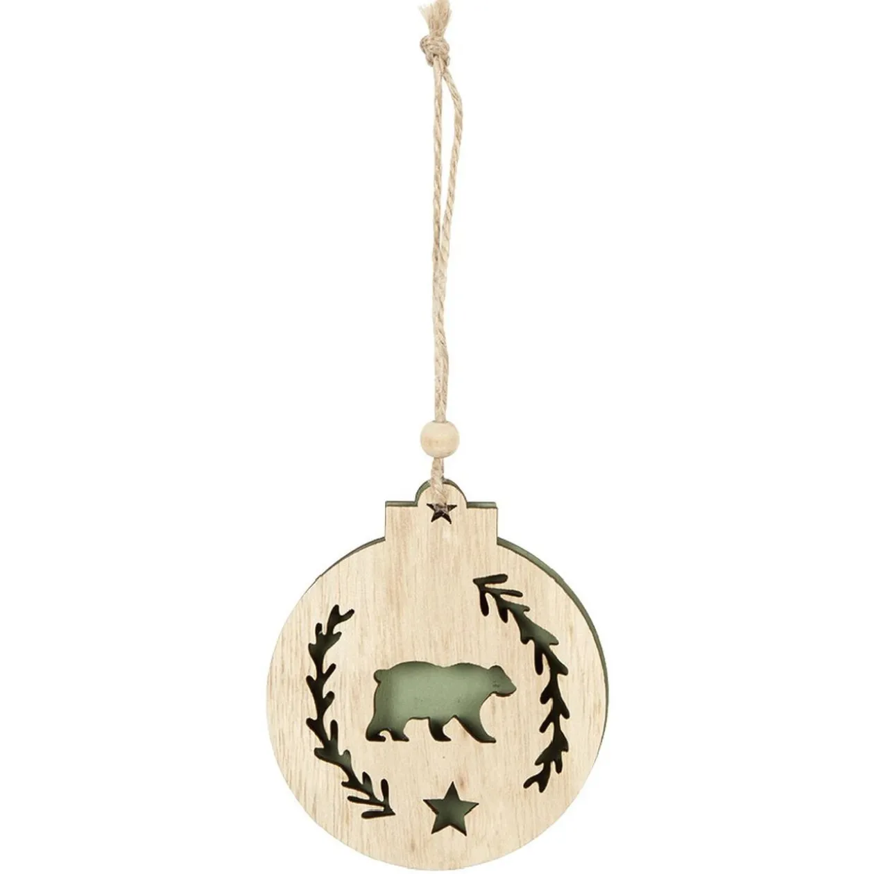 Supension ronde en bois nature motif ours ou hibou