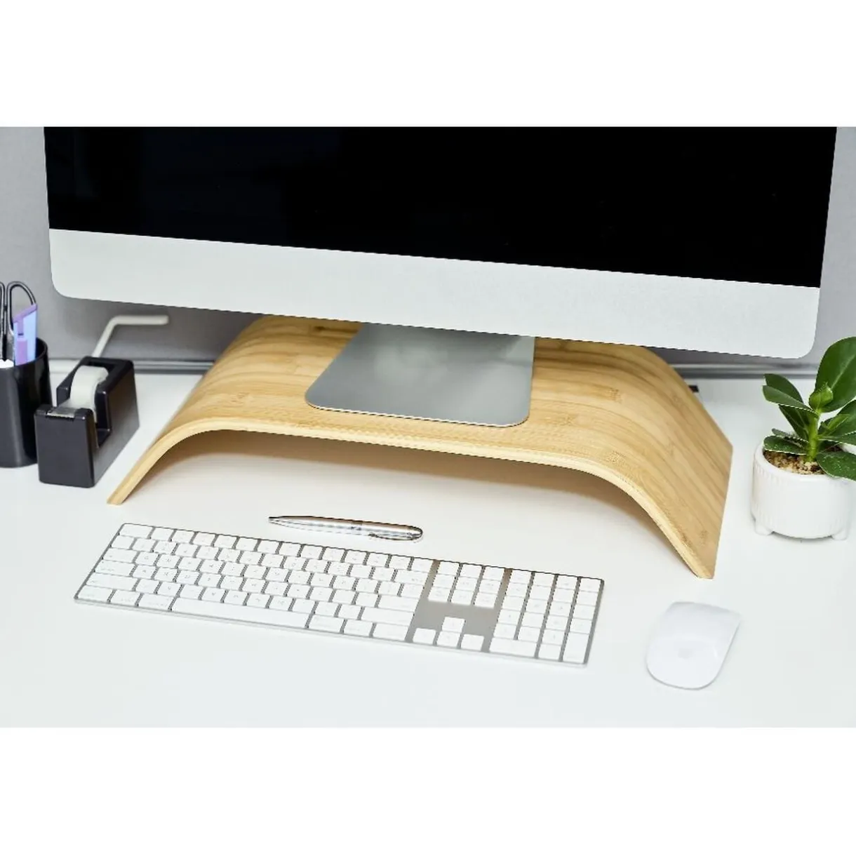 Support écran ordinateur bambou 54xH10x24cm < Gifi New