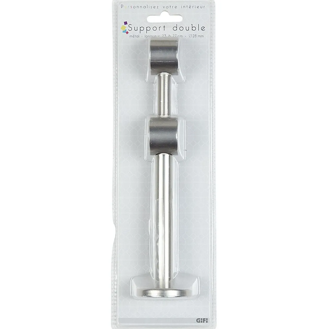 Support double extensible pour tringle gris métal