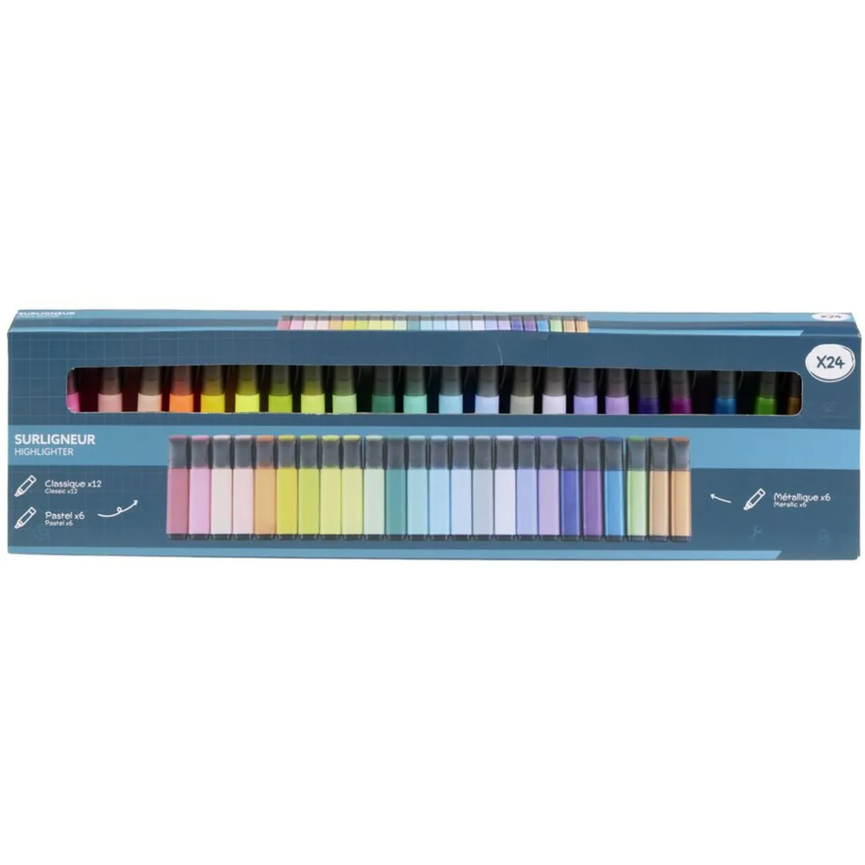 Surligneur x24 classique et pastel corps métallique L13cm < Gifi Online