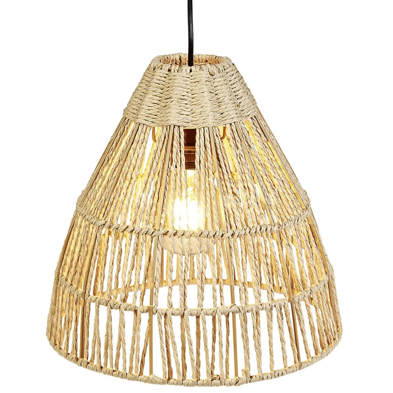 Suspension avec abat jour en cordage imitation jute naturel