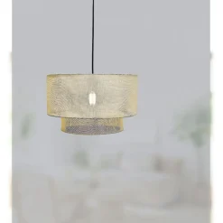Suspension avec abat-jour en lin beige Ø40 cm