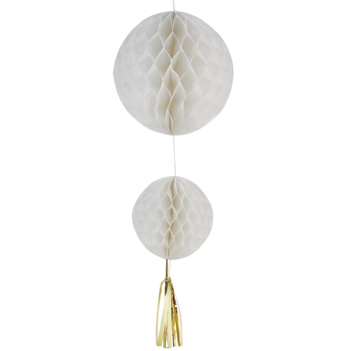 Suspension 2 boules en papier blanc et son pompon < Gifi Outlet