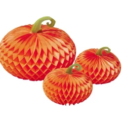 Suspension citrouille en papier orange et vert x3